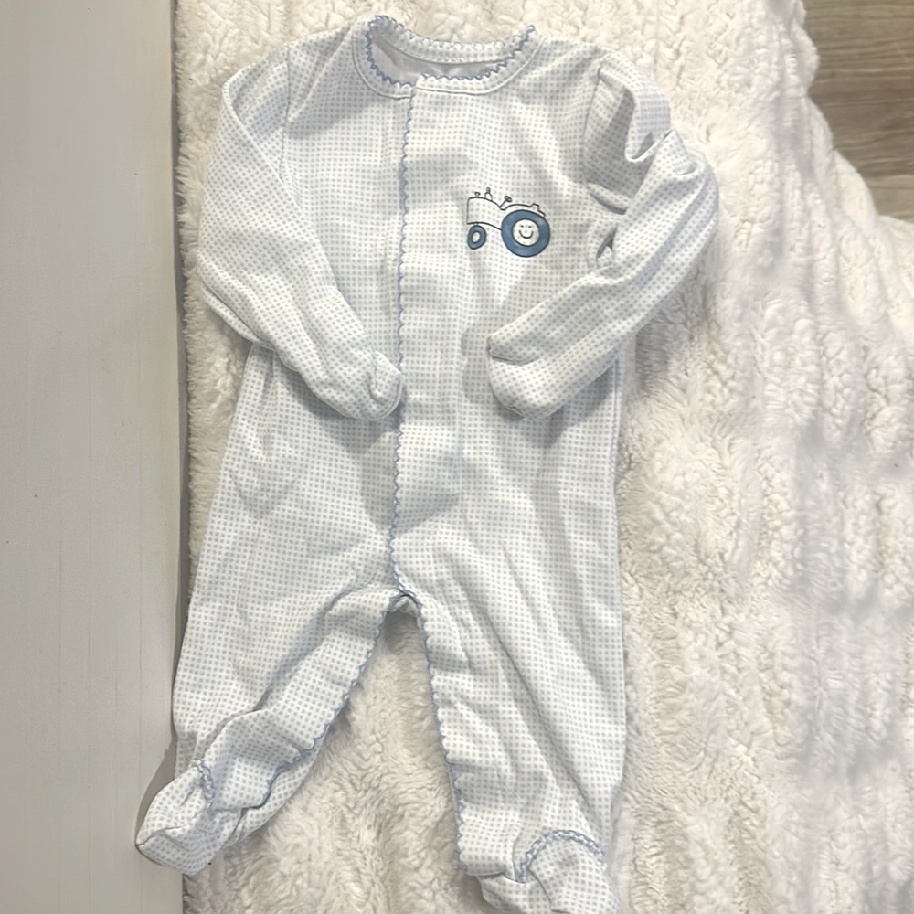 Baby boys footie sleeper with tractor